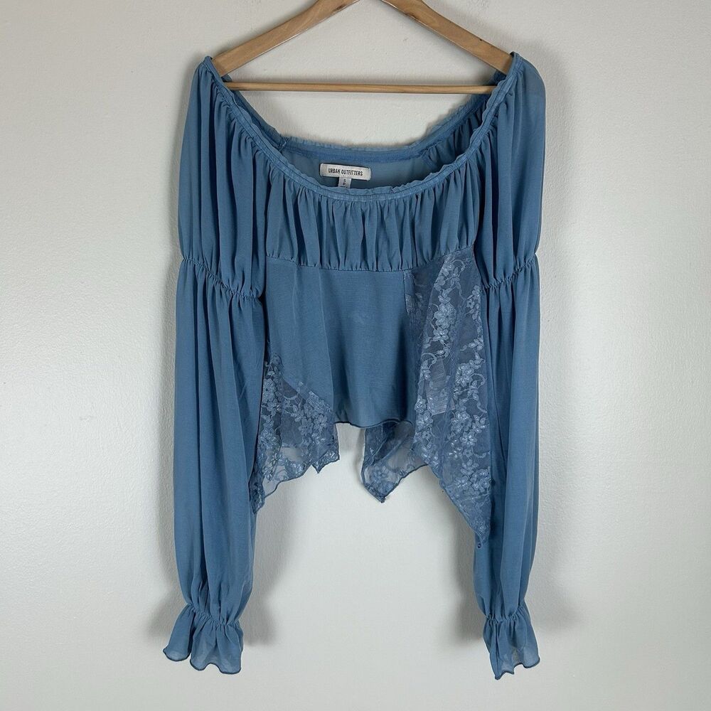 Anthropologie UO Small Fairy Babydoll Top Blouse Lace Asymmetrical Patchwork Ten - Picture 2 of 5